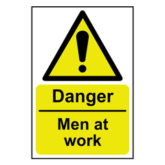 Danger Men At Work Sign - RPVC, 200 X 300mm